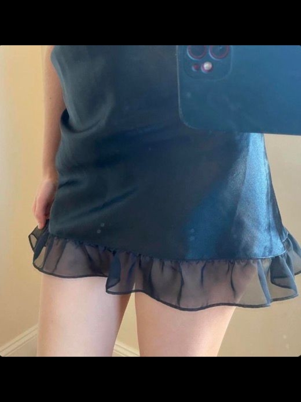 90s Black Satin Mini Slip Dress Dark Romantic Goth Embroidered Coquette Size M - Picture 3 of 8